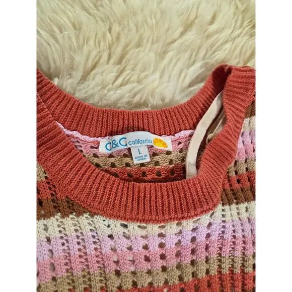 C & C California Neapolitan Crocheted Striped Pastel lined beach cover dress - Picture 7 of 9